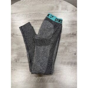 Gymshark Sculpt Seamless Gray Leggings Teal Logo High Rise Gym Workout Yoga She